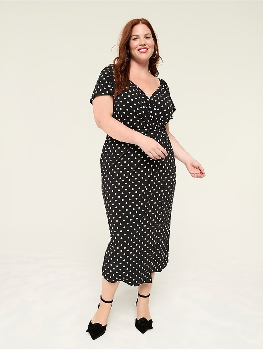 Lane Bryant Black and White Polka Dot Midi Dress